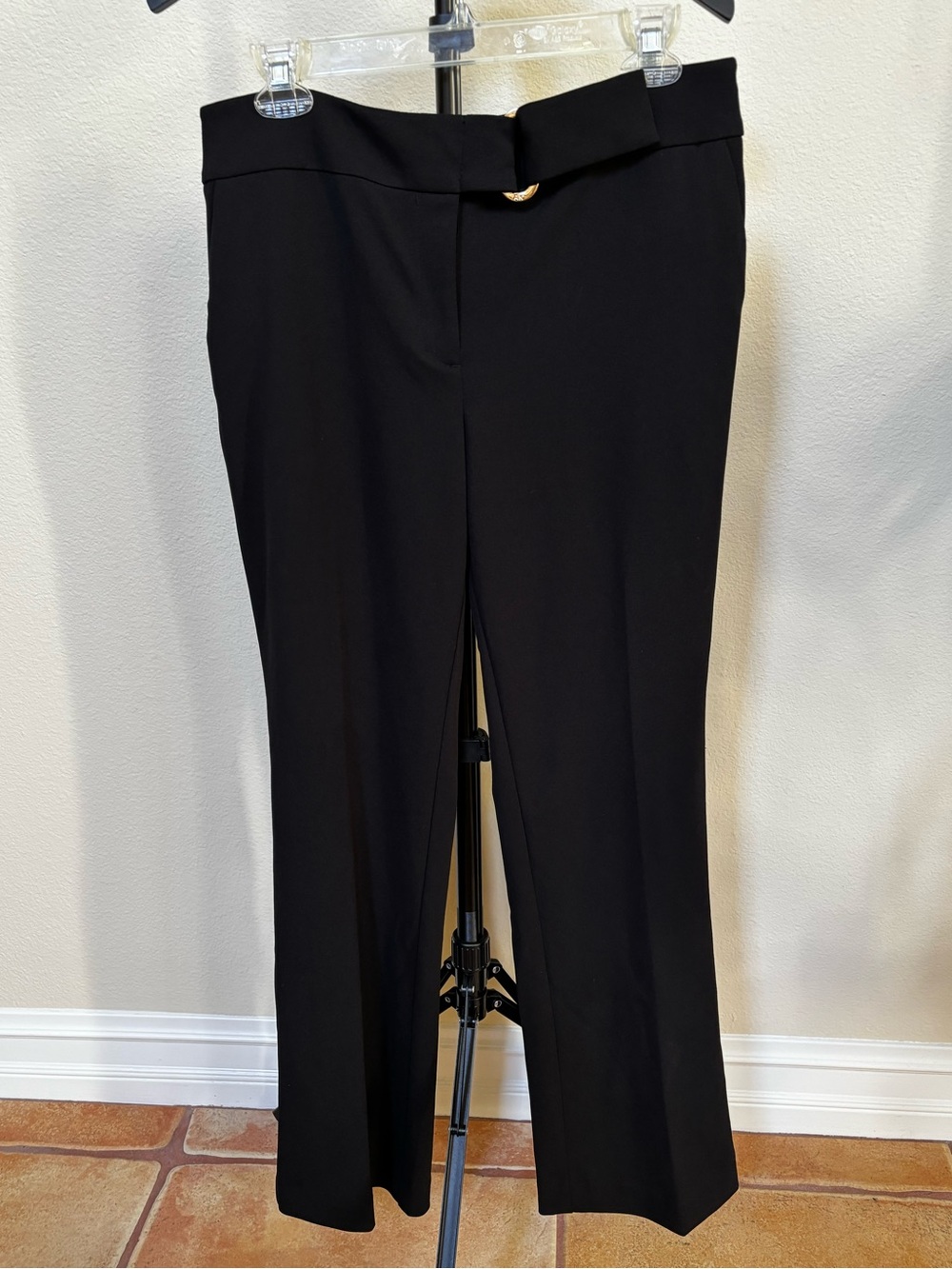 Anne Kline Black Dress Trousers with Gold Buckle Detail